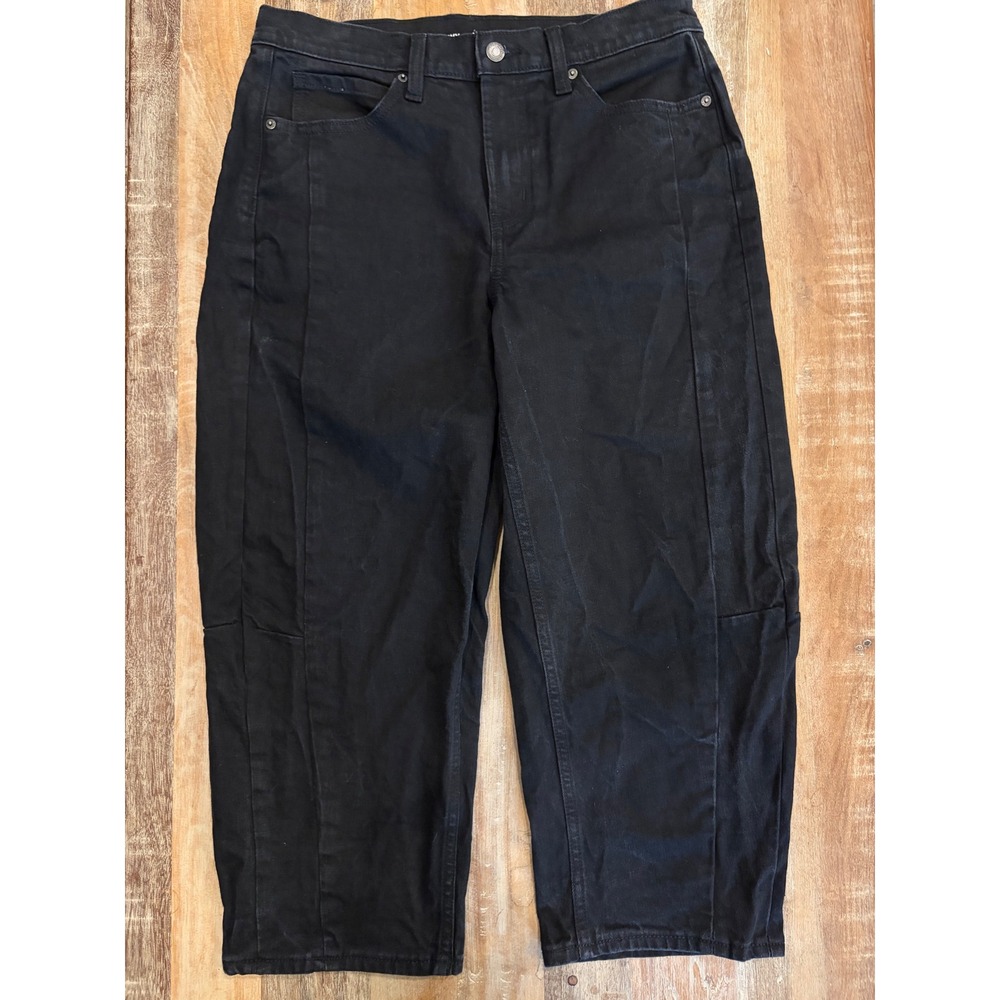 Old Navy Black High Rise Barrel Leg Jeans Petite 10 Seam Detail Cropped Denim